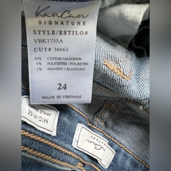 KanCan Mid Rise Ankle Skinny Button Fly Distressed Frayed Hem Blue Jeans size 24 - Picture 5 of 7